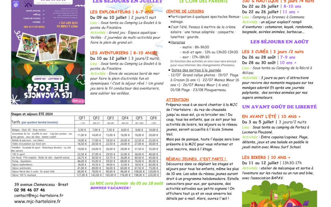 Programme été séjours courts – séjours longs