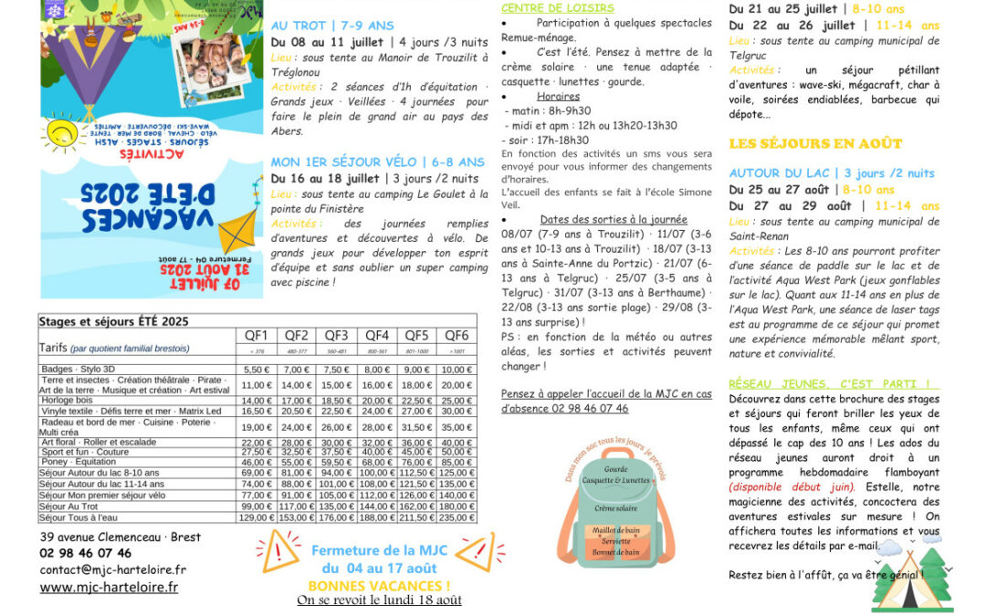 Programme séjours été 2025