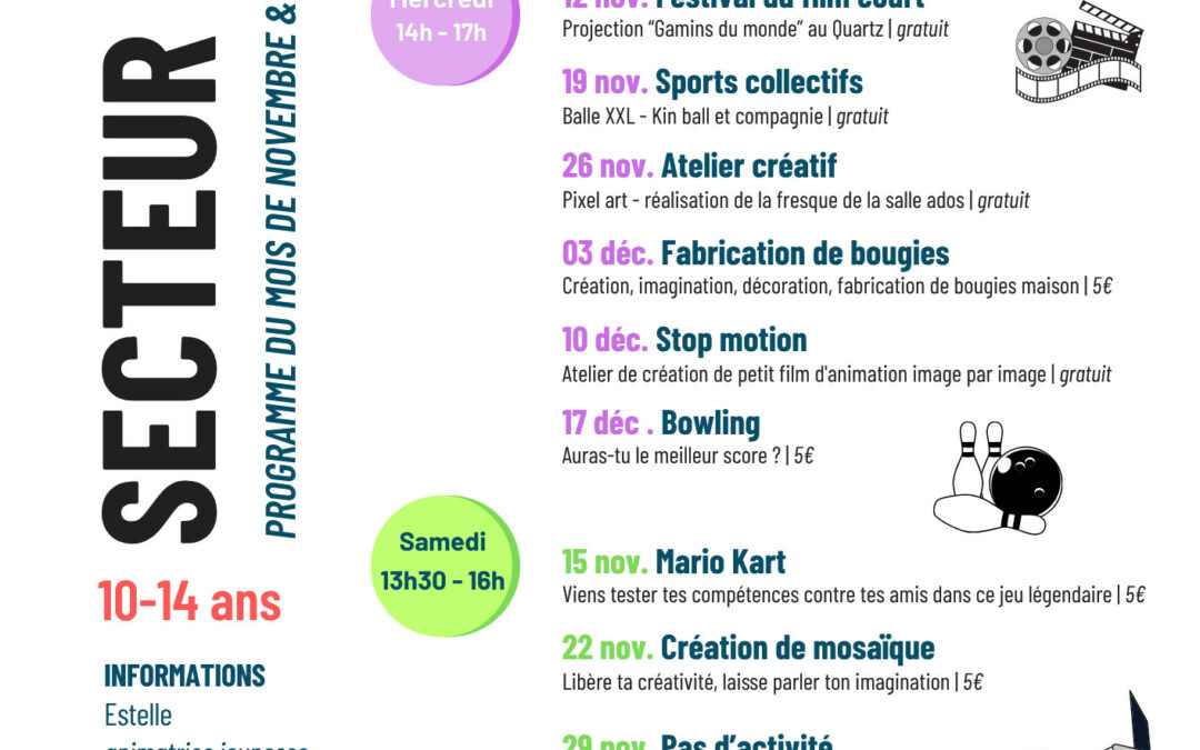 Programme jeunesse des mercredis et samedis